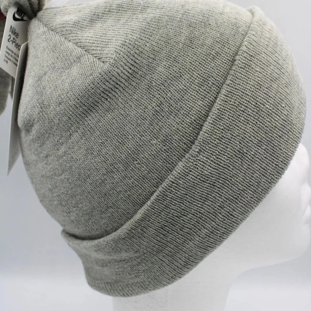 Nike Heather Gray Hot Pink Embroidered Fold Over Beanie and Mittens 2 Piece Set - Picture 5 of 14